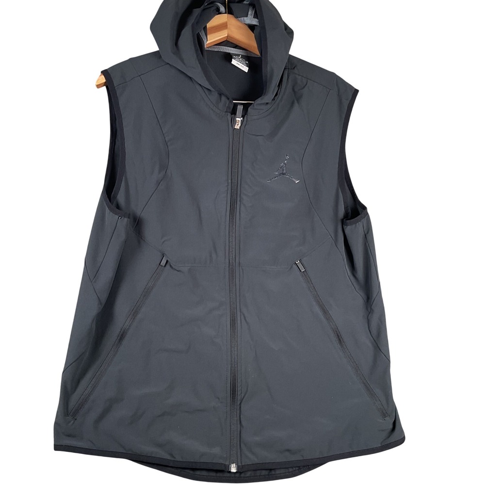 Jordan Dri-FIT Hooded Vest Mens Large Gray Full Zip Sleeveless Training Jacket